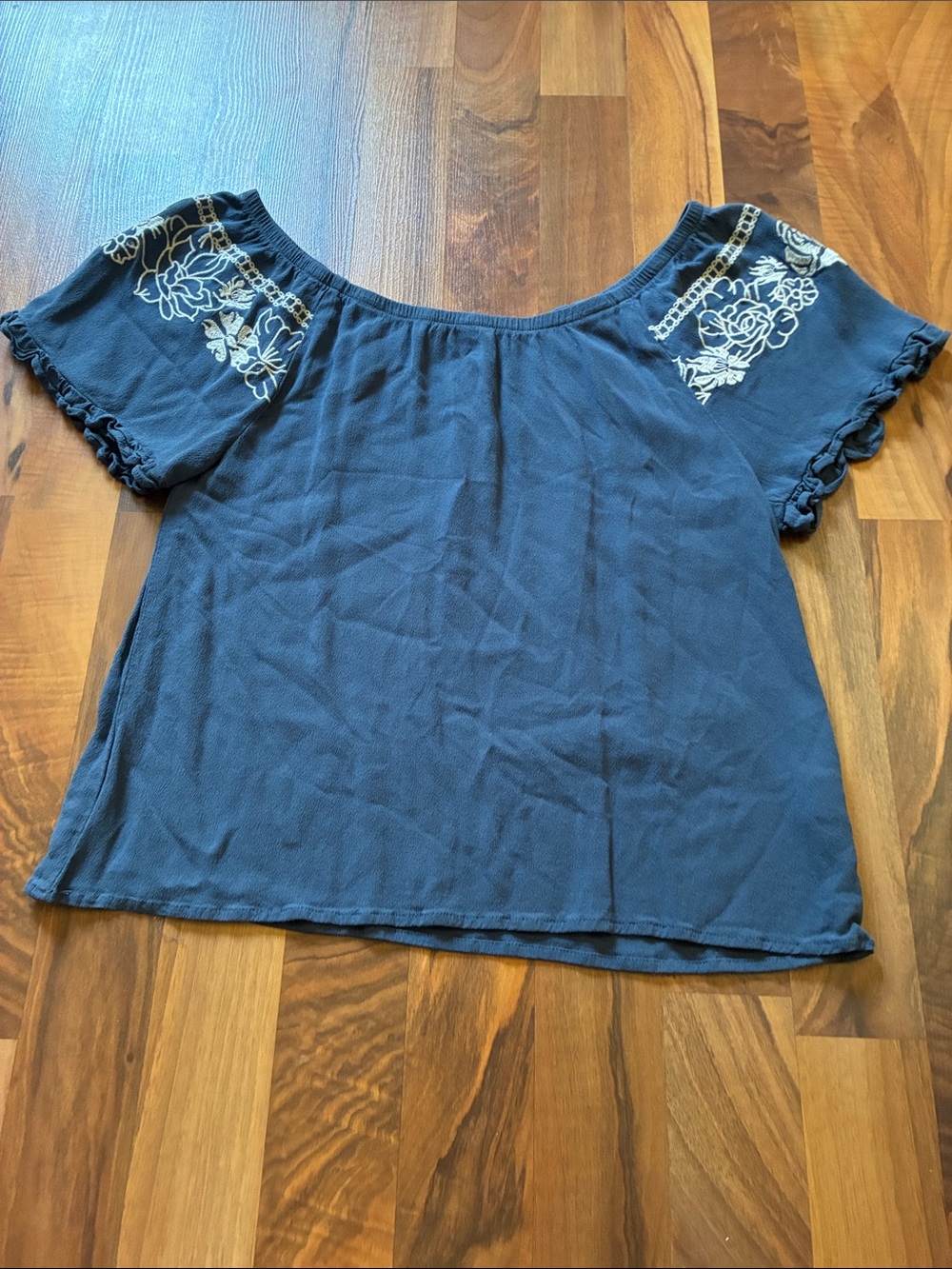 Women's Navy Off-Shoulder Embroidered Top